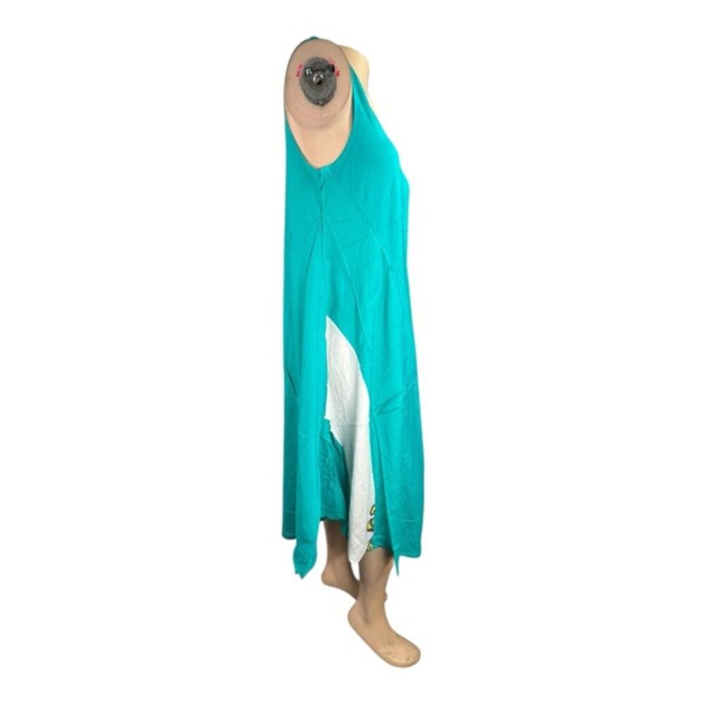 JUNGLEE BILLEE Sleeveless Patchwork Dress Free Size Teal Boho Rayon #9 - Picture 3 of 7